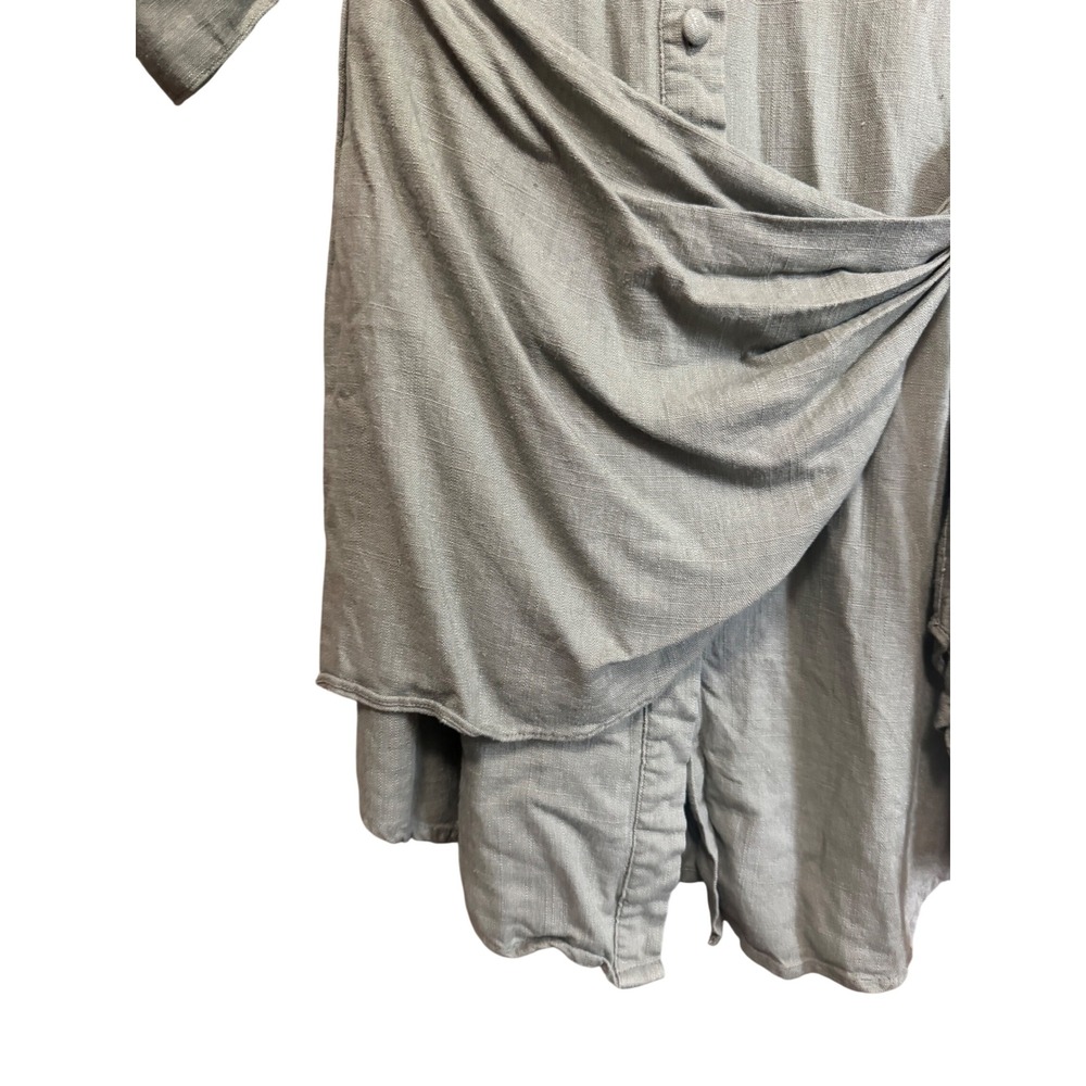Lost in Lunar Shirt Dress Women S Sage Green Excellent Linen Blend Wrap Front - Picture 7 of 11
